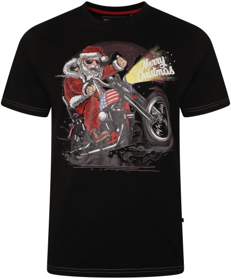Kam Jeans X030 Santa Biker Print T-Shirt Black - Majice Kratkih Rukava - Muške Majice Kratkih Rukava Veliki Brojevi 