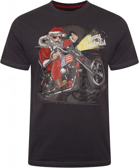 Kam Jeans X030 Santa Biker Print T-Shirt Charcoal - Majice Kratkih Rukava - Muške Majice Kratkih Rukava Veliki Brojevi 