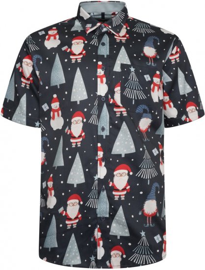 Kam Jeans X033 Santa Xmas Print Short Sleeve Shirt Navy - Košulje - Muške Košulje Veliki Brojevi