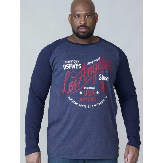 D555 Neill Long Sleeve T-shirt Navy - Majice Kratkih Rukava - Muške Majice Kratkih Rukava Veliki Brojevi 