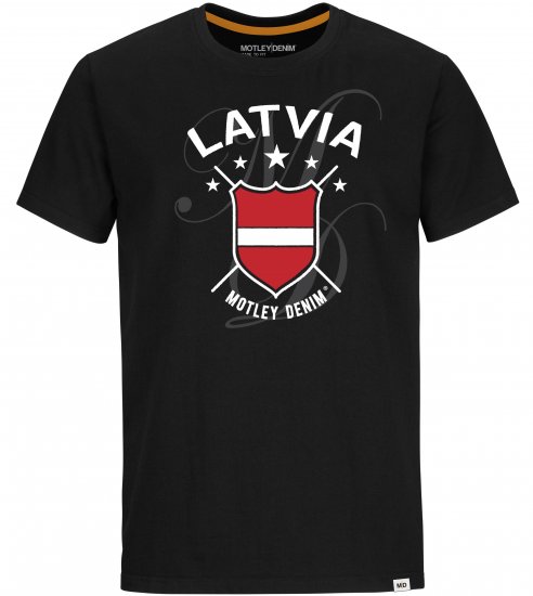 Motley Denim Latvia T-shirt Black - Majice Kratkih Rukava - Muške Majice Kratkih Rukava Veliki Brojevi 