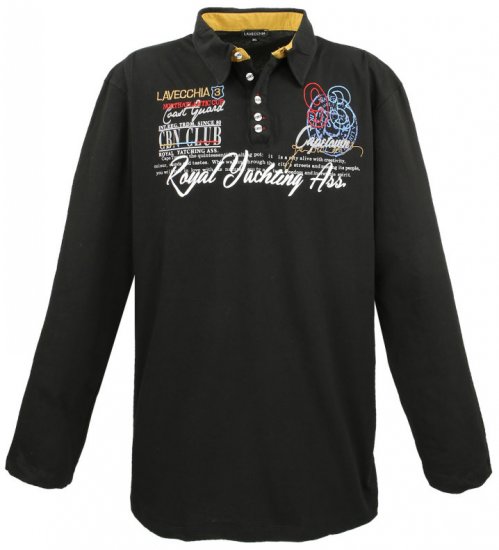 Lavecchia 606 Printed Long sleeve Jersey Polo Black - Polo majice - Muške Polo Majice Veliki Brojevi