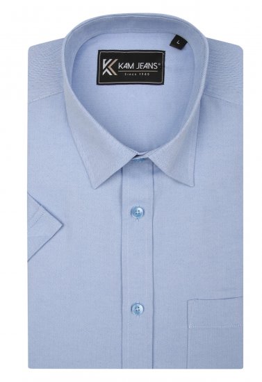 Kam Jeans 6283 Casual SS Herringbone Shirt Blue - Košulje - Muške Košulje Veliki Brojevi
