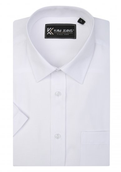 Kam Jeans 6283 Casual SS Herringbone Shirt White - Košulje - Muške Košulje Veliki Brojevi