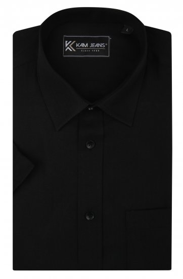 Kam Jeans 6283 Casual SS Herringbone Shirt Black - Košulje - Muške Košulje Veliki Brojevi