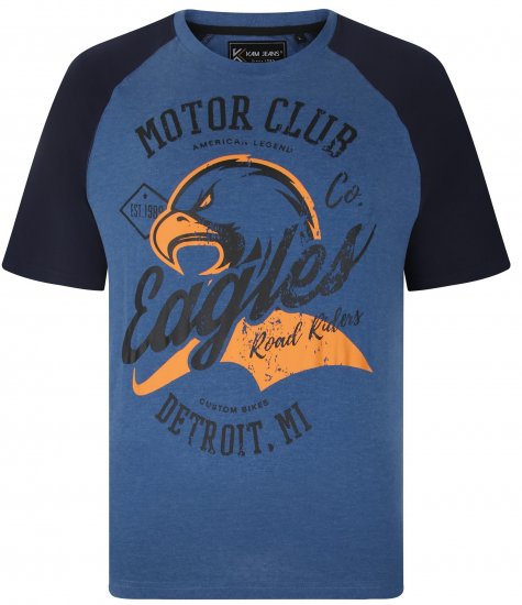Kam Jeans 5737 Eagle Print Raglan T-Shirt Blue - Majice Kratkih Rukava - Muške Majice Kratkih Rukava Veliki Brojevi 