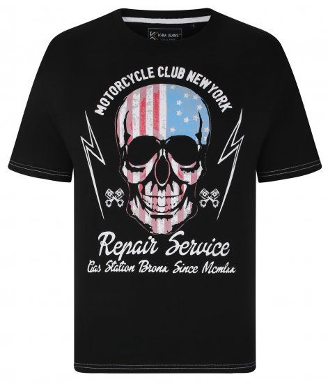 Kam Jeans 5733 USA Skull Print T-Shirt Black - Majice Kratkih Rukava - Muške Majice Kratkih Rukava Veliki Brojevi 