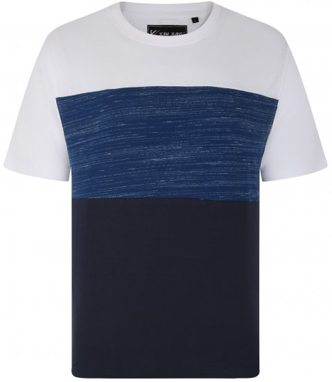 Kam Jeans 5739 Contrast Panel Cut & Saw T-Shirt Navy - Majice Kratkih Rukava - Muške Majice Kratkih Rukava Veliki Brojevi 