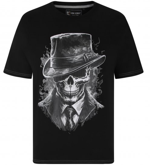 Kam Jeans 5734 Gentleman Skull Printed Black - Majice Kratkih Rukava - Muške Majice Kratkih Rukava Veliki Brojevi 