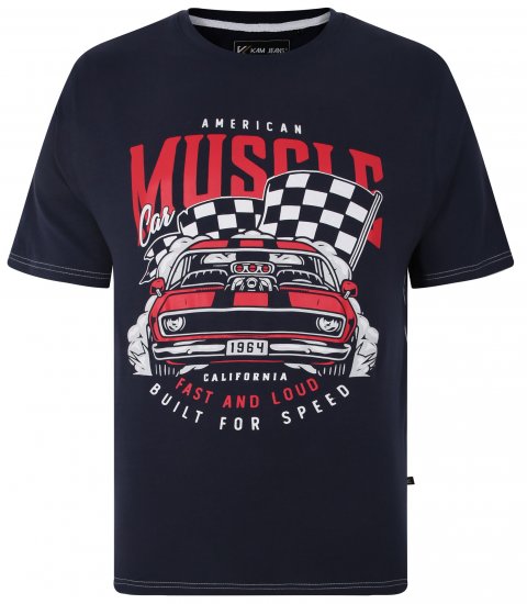 Kam Jeans Amercian Muscle Print T-Shirt Navy - Majice Kratkih Rukava - Muške Majice Kratkih Rukava Veliki Brojevi 