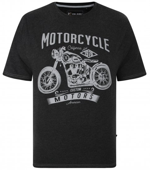 Kam Jeans 5730 Motor Cycle Print T-Shirt Charcoal - Majice Kratkih Rukava - Muške Majice Kratkih Rukava Veliki Brojevi 