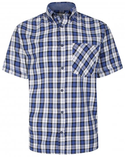 Kam Jeans 6286 Casual SS Check Shirt Blue - Košulje - Muške Košulje Veliki Brojevi