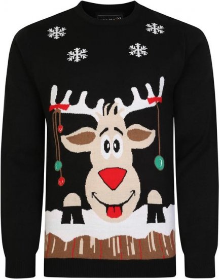 Kam Jeans X023 Rudolph Xmas Sweatshirt Black - Puloveri & dukserice - Muške Puloveri & dukserice veliki brojevi