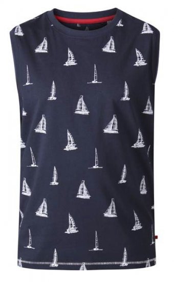 D555 Morton Yacht Print Sleeveless T-Shirt Navy - Majice Kratkih Rukava - Muške Majice Kratkih Rukava Veliki Brojevi 