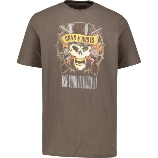 JP1880 T-Shirt Skull Print Guns N Roses Khaki - Majice Kratkih Rukava - Muške Majice Kratkih Rukava Veliki Brojevi 