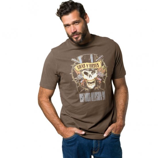 JP1880 T-Shirt Skull Print Guns N Roses Khaki - Majice Kratkih Rukava - Muške Majice Kratkih Rukava Veliki Brojevi 