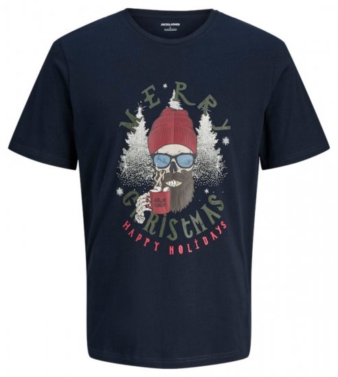 Jack & Jones Noel Merry Christmas T-Shirt Navy - Majice Kratkih Rukava - Muške Majice Kratkih Rukava Veliki Brojevi 