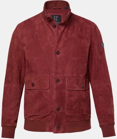 JP1880 Leather Jacket Suede with Stand-up Collar Red - Jakne - Muške Jakne Veliki Brojevi