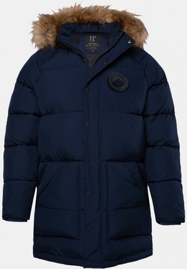 JP1880 Quilted Parka Lightweight and Warm with Faux Fur Hood Navy - Jakne - Muške Jakne Veliki Brojevi