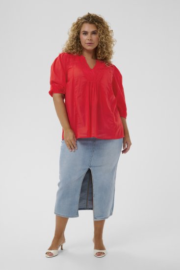 Kaffe Curve Karlia 3/4 Sleeve Blouse Red - Bluze - 