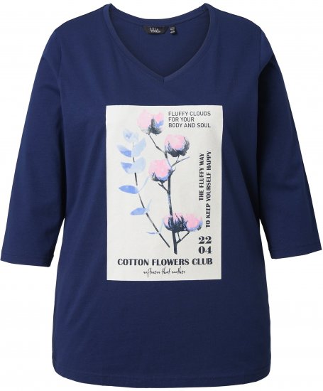 Ulla Popken Decorative Plant 3/4 Sleeve T-Shirt Ink Blue - Tiskana majica za žene - 