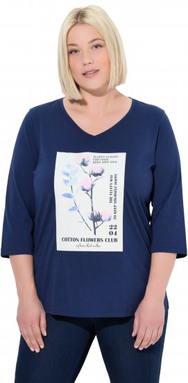 Ulla Popken Decorative Plant 3/4 Sleeve T-Shirt Ink Blue - Tiskana majica za žene - 