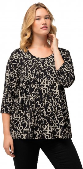 Ulla Popken Number Print 3/4 Sleeve Tee Black - Tiskana majica za žene - 