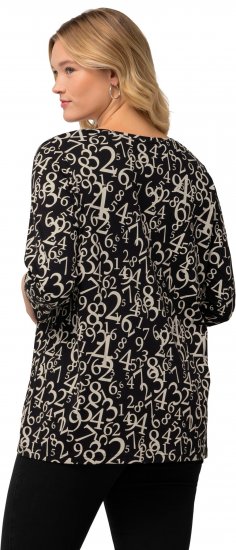 Ulla Popken Number Print 3/4 Sleeve Tee Black - Tiskana majica za žene - 