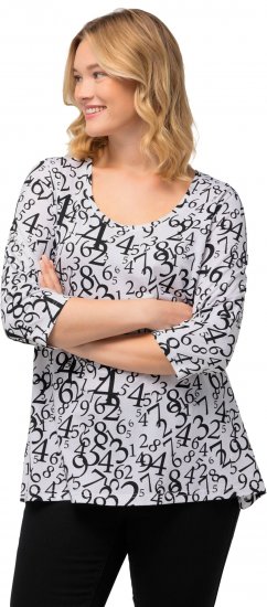 Ulla Popken Number Print 3/4 Sleeve Tee Snow White - Tiskana majica za žene - 