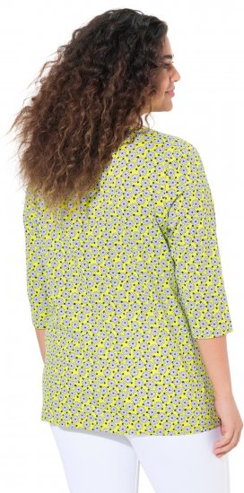 Ulla Popken Flower Print 3/4 Sleeve A-Line Tee Lime - Tiskana majica za žene - 