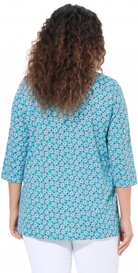 Ulla Popken Flower Print 3/4 Sleeve A-Line Tee Deep Aqua - Tiskana majica za žene - 