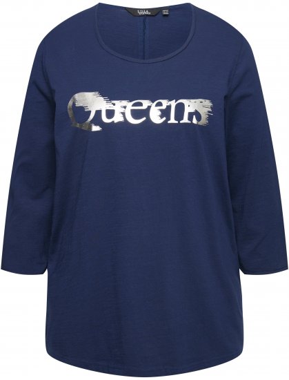 Ulla Popken Queens 3/4 Sleeve Graphic Tee Ink Blue - Tiskana majica za žene - 