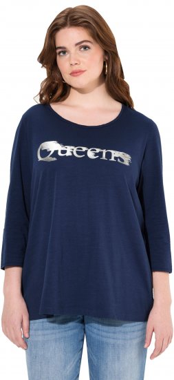 Ulla Popken Queens 3/4 Sleeve Graphic Tee Ink Blue - Tiskana majica za žene - 
