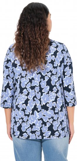 Ulla Popken Floral Print 3/4 Sleeve V-Neck Tee Navy Blue - Tiskana majica za žene - 