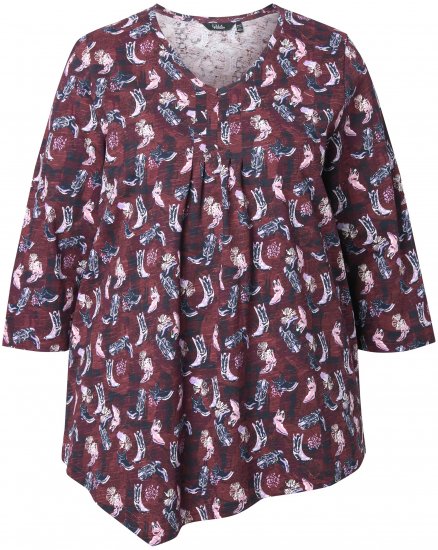 Ulla Popken Asymmetric Cowboy Boot Print Tee Dark Ruby - Tiskana majica za žene - 