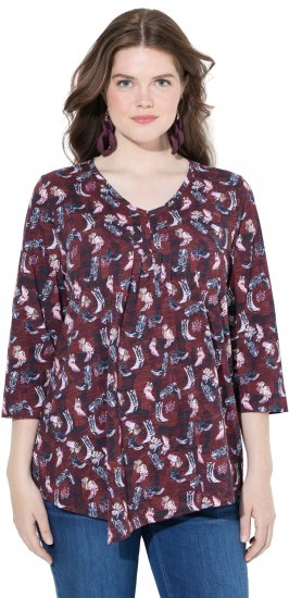 Ulla Popken Asymmetric Cowboy Boot Print Tee Dark Ruby - Tiskana majica za žene - 