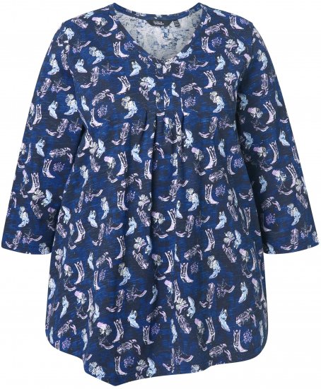 Ulla Popken Asymmetric Cowboy Boot Print Tee Dark Blue - Tiskana majica za žene - 