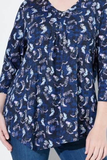 Ulla Popken Asymmetric Cowboy Boot Print Tee Dark Blue - Tiskana majica za žene - Ženske majice s printom