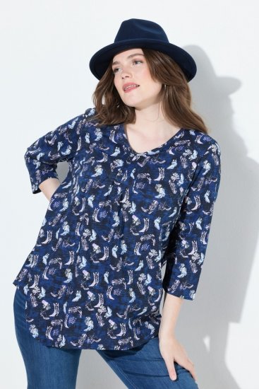 Ulla Popken Asymmetric Cowboy Boot Print Tee Dark Blue - Tiskana majica za žene - Ženske majice s printom