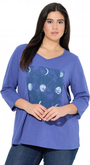 Ulla Popken Meet Me In The Moonlight 3/4 Sleeve Graphic Tee Atlantic Blue - Tiskana majica za žene - 
