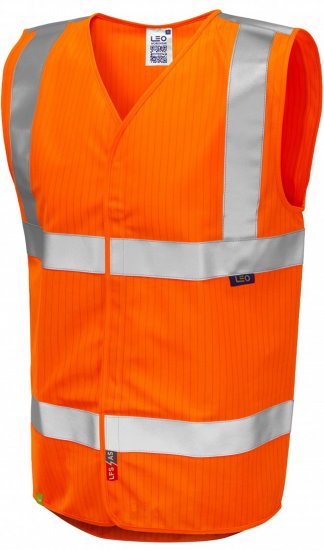 Leo Workwear Clifton Anti-static Waistcoat Hi-Vis Orange - Hi-Vis prsluci - Hi-Vis prsluci velikih veličina