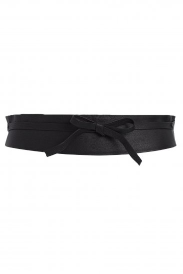 Ulla Popken Soft Leather Tie Belt Black - Ženski remeni - 