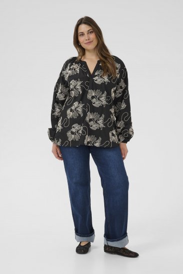 Kaffe Curve Kimmie Blouse Black Chalk Embroidery - Bluze - 