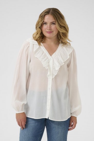 Kaffe Curve Lana Frill Blouse White - Bluze - 