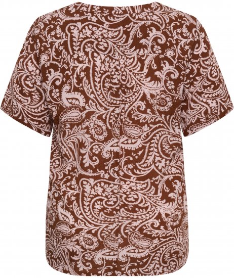 Kaffe Curve Ami Short Sleeve Blouse Printed Henna Brown - Bluze i tunike - 