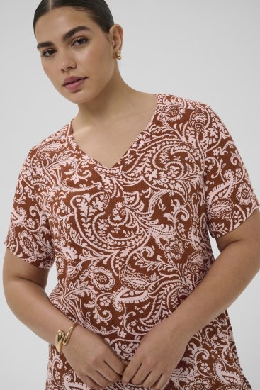 Kaffe Curve Ami Short Sleeve Blouse Printed Henna Brown - Bluze i tunike - 