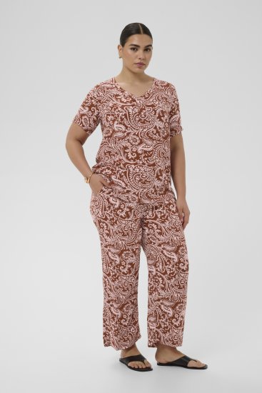 Kaffe Curve Ami Short Sleeve Blouse Printed Henna Brown - Bluze i tunike - 