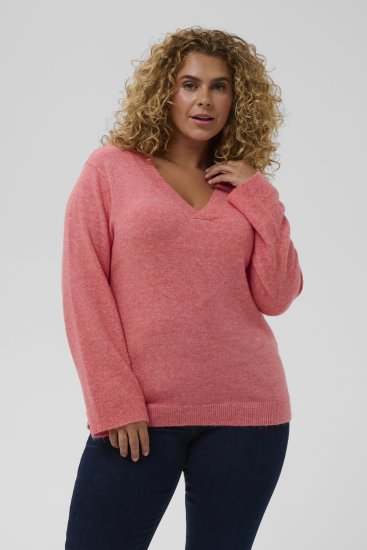 Kaffe Curve Jilanda V-Neck Pullover Red - Puloveri i pletivo - 