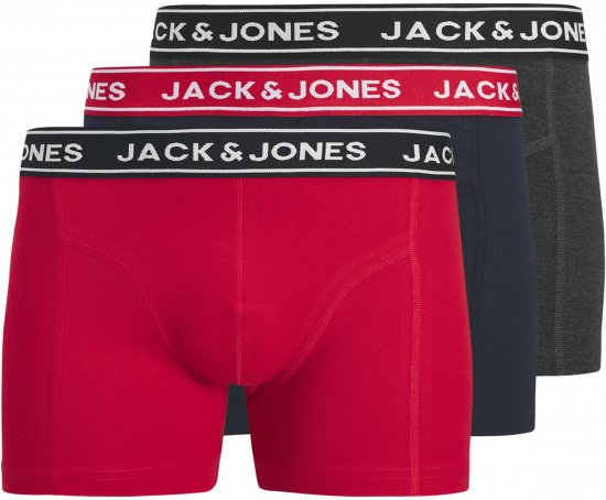 Jack & Jones Hector Solid Trunks 3-Pack Navy/Red/Grey - Bokserice - Muške Bokserice Veliki Brojevi