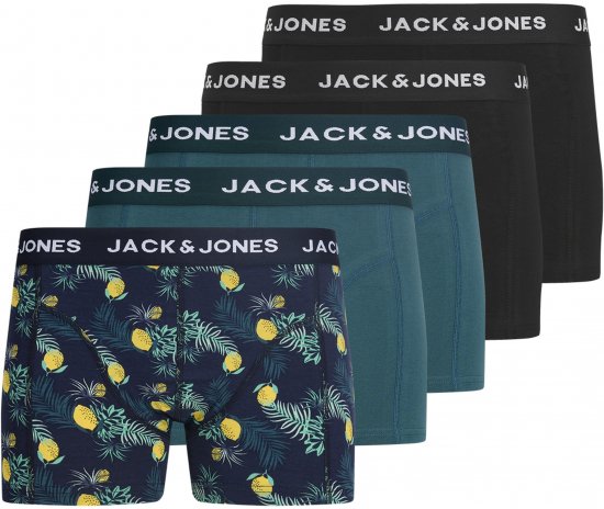 Jack & Jones Jake Lemon 5-Pack Trunks Black/Blue - Bokserice - Muške Bokserice Veliki Brojevi
